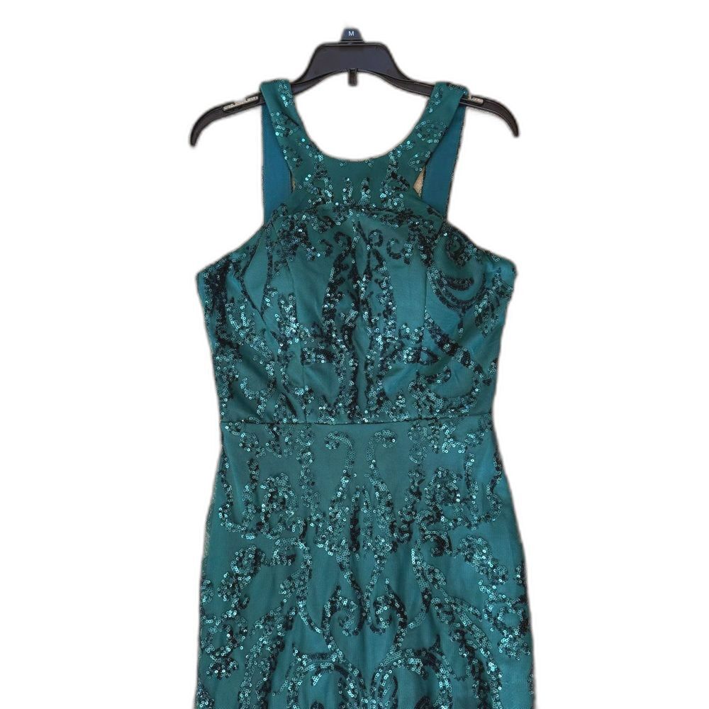 Emerald Green Formal Dress Juniors Sz 1 City Vibe Sleeveless High-Neck Sequin
